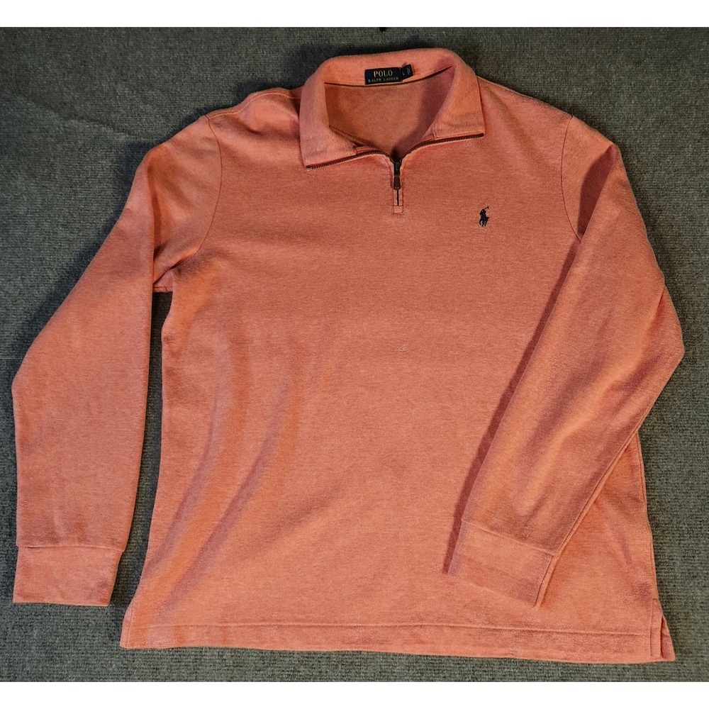 Polo Ralph Lauren Pullover Mens L Orange Quarter-Zip Heather Knit Logo EXCELLENT